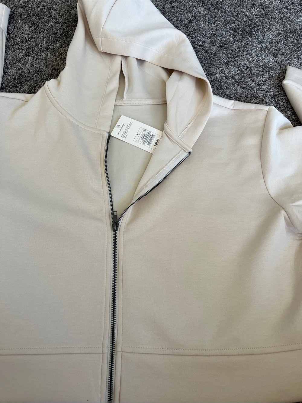 a new day Cream Zip-Up Hoodie with Hood. Crop style. Cute. Soft. Large.